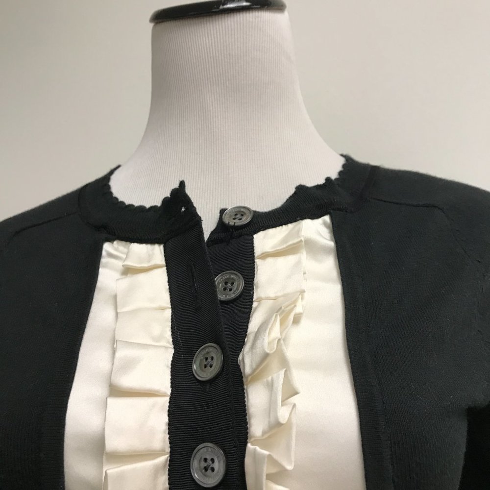 Karen Millen black ivory satin pleated button up cardigan sweater shirt S 1 - Picture 2 of 6